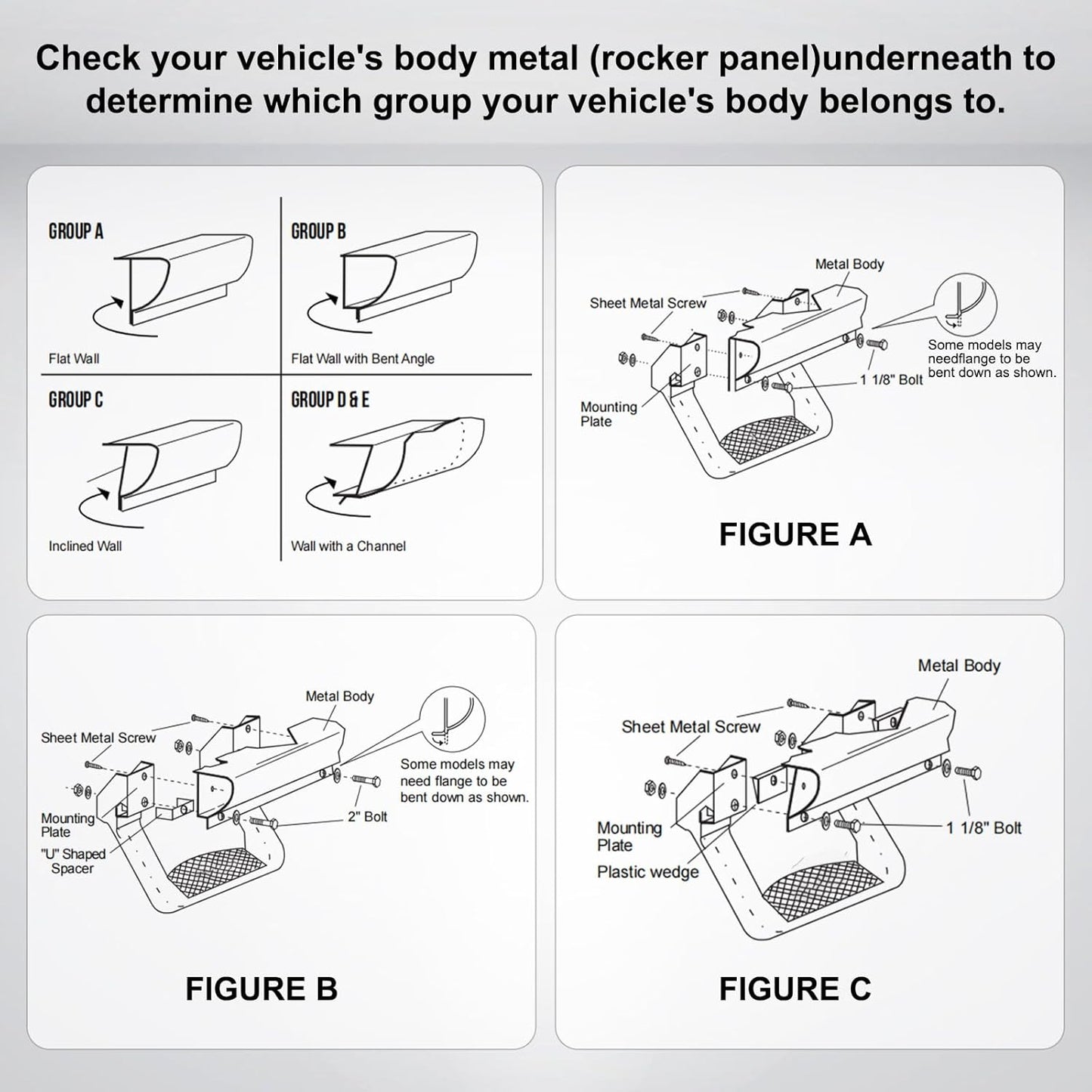 RULLINE Black Powder Coated Truck Side Step Set - 4 Pieces (1 Pair) with Mounting Brackets - Compatible with Chevy (Chevrolet), Ford, Toyota, GMC, Dodge RAM, and Jeep Trucks