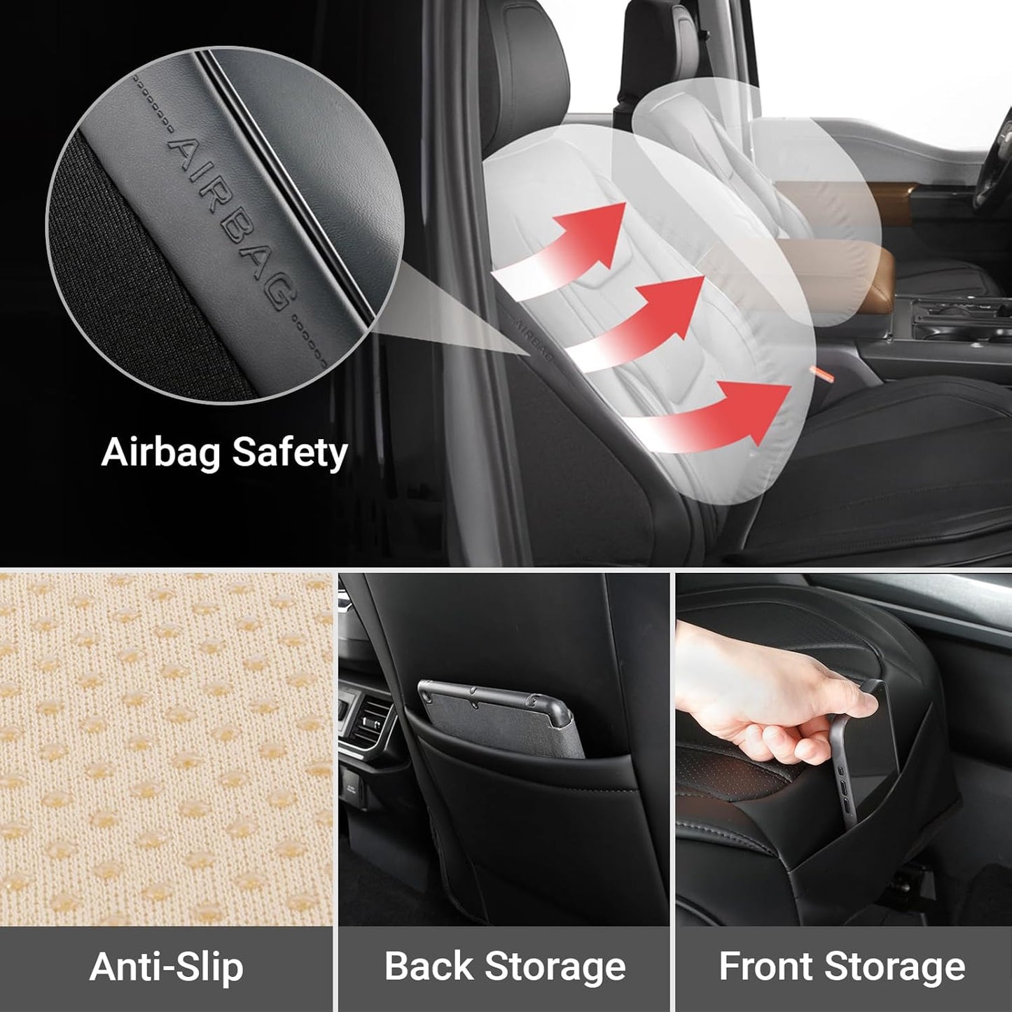 Coverland Custom Car Seat Covers Compatible with Tacoma, F150, F250, F350, Ram 1500, Silverado 1500 - Premium Leather Non-Slip Waterproof Interior Front Seat-Black [See Size Chart-Size A10]