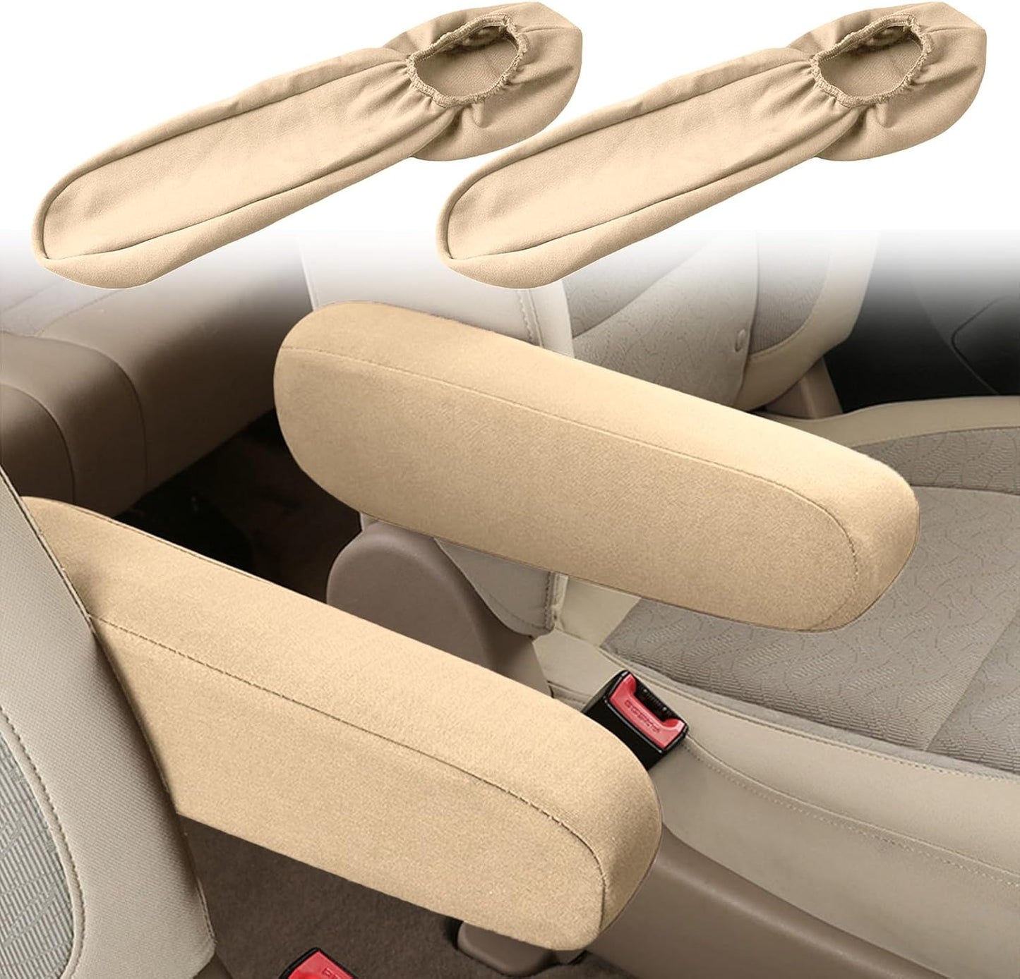 2PC Car Front Seat Armrest Covers,Universal Size Seat Arm Rest Cover,Flat Cloth Fabric Armrest Cover,Car Interior Accessories(Beige,1Pair)