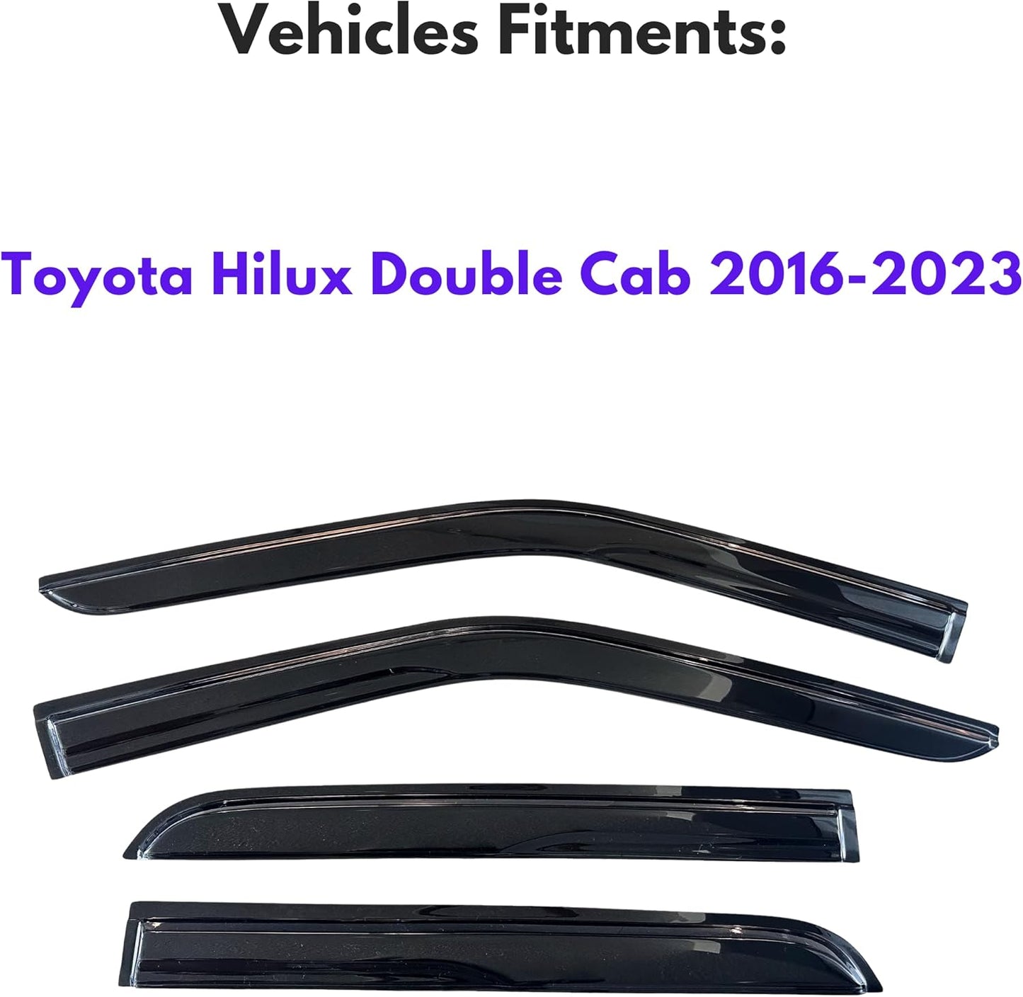 KPY Window Visor Compatible with Toyota Hilux Double Cab 2016-2023, 4PC Rain Guard Side Window Vent Deflectors Tape-On Mugen Style, 2016 2017 2018 2019 2020 2021 2022 2023