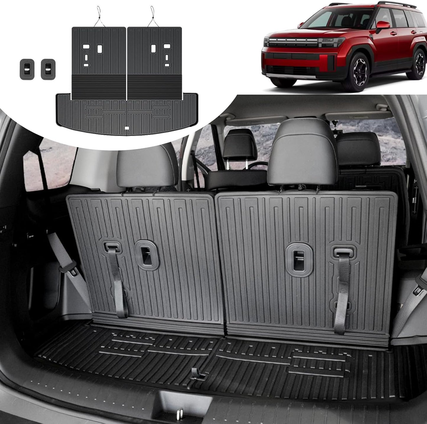 Cargo Mat for 2025 Hyundai Santa FE, All Weather TPE Cargo Mat with Backrest Mat Rear Cargo Liner Protection for Hyundai Santa Fe Calligraphy Accessories (Fit Hybrid and Fuel) 2024 2025