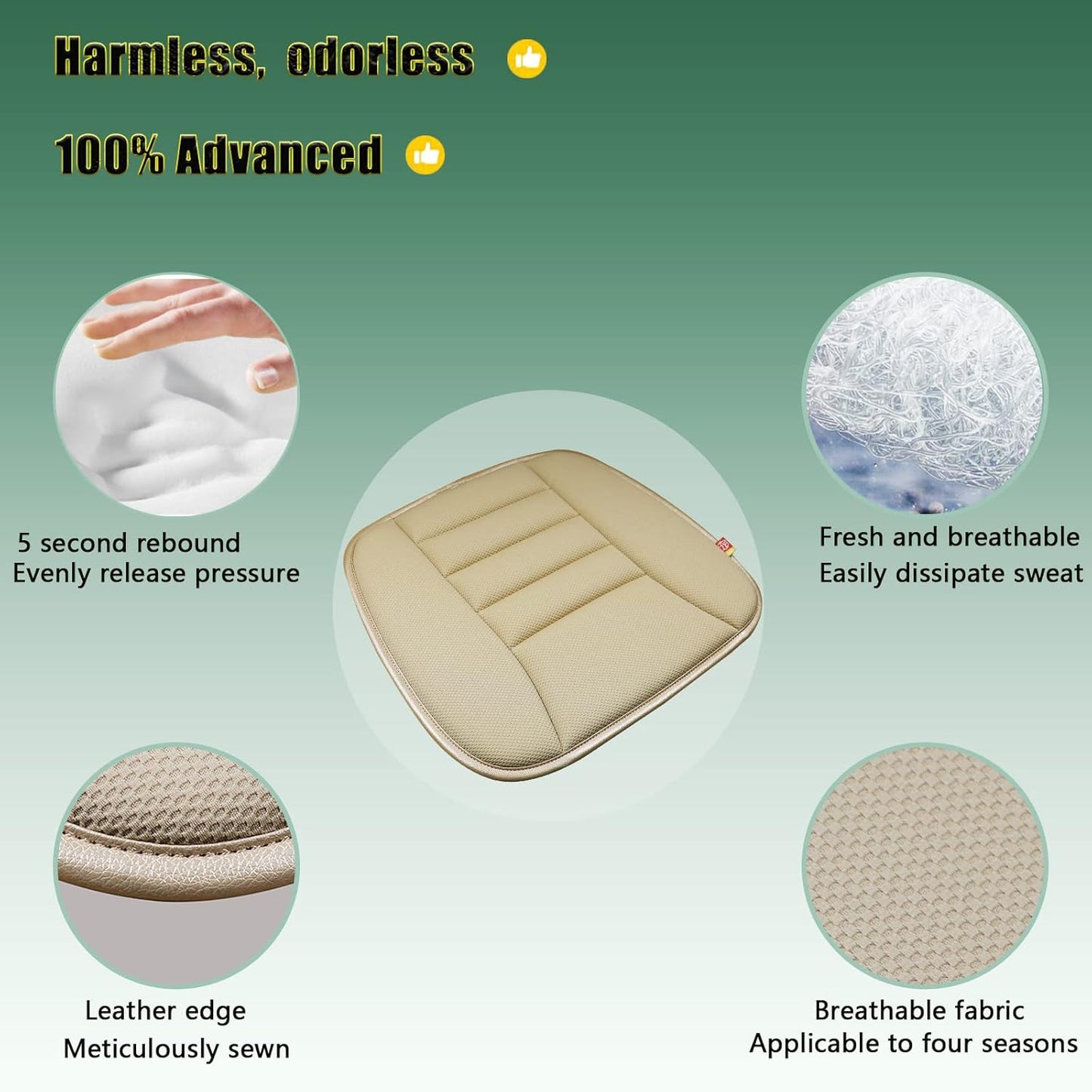 Car Seat Cushion Pad for Home Use Car Driver Seat Office Chair Memory Foam Seat Cushion(Khaki)