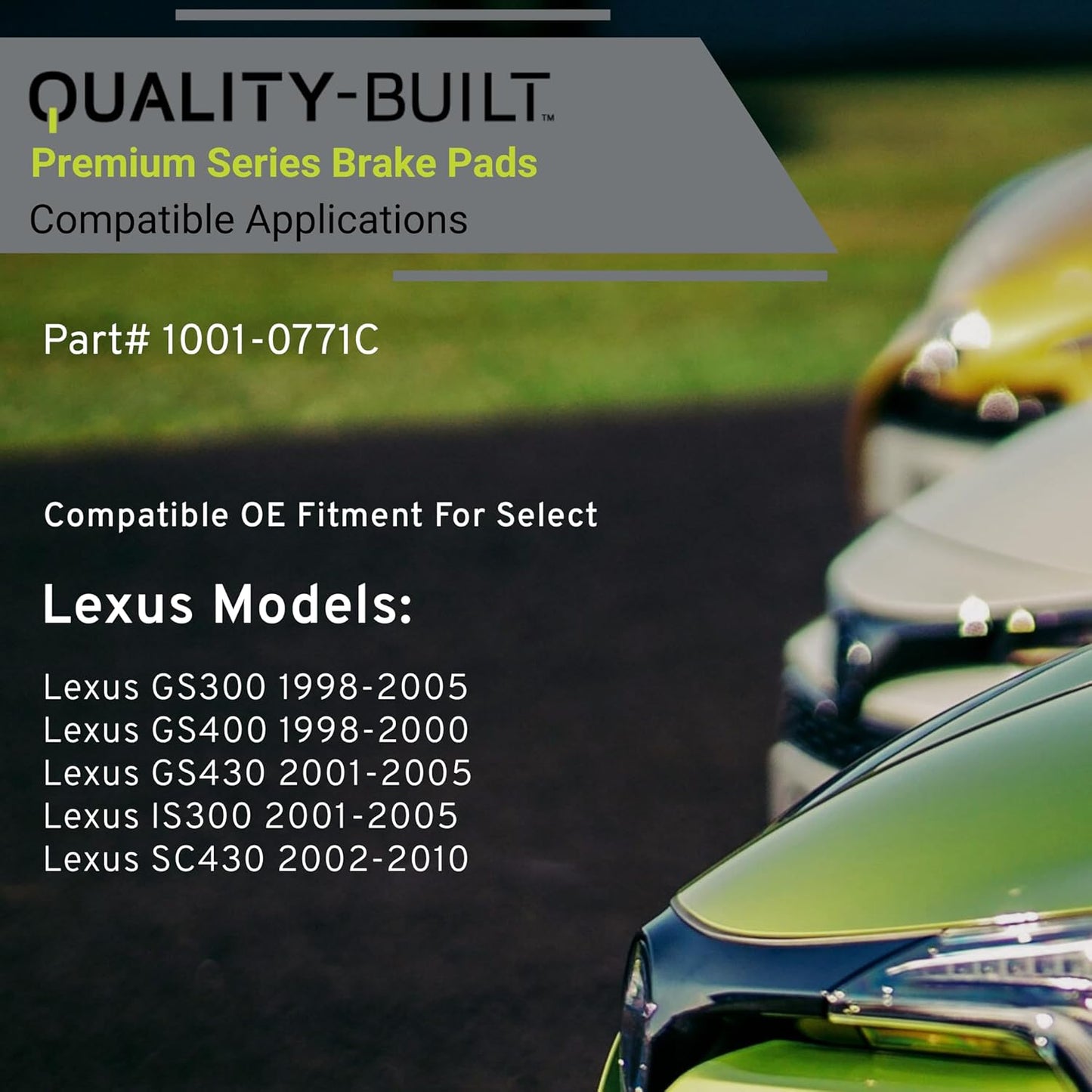 Premium Ceramic Rear Brake Pads (1001-0771C) Replacement for Lexus GS300 2005-1998, GS400 2000-1998, GS430 2005-2001, IS300 2005-2001, SC430 2010-2002