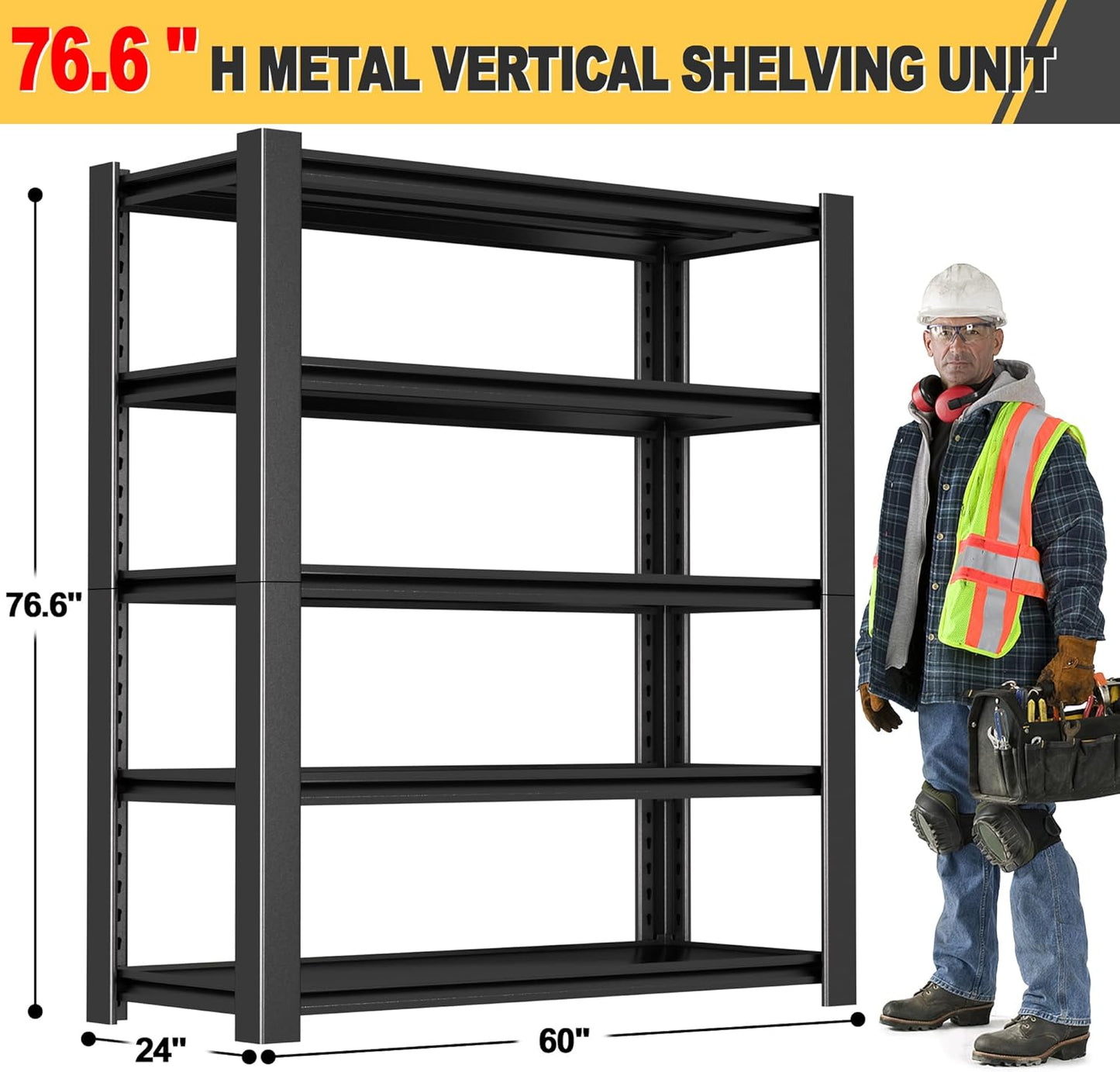 76" H x 60" W x 24" D 5-Tier Heavy Duty Garage Shelving Unit, 3000 LBS Capacity Metal Storage Rack,Adjustable Steel Shelves for Garage, Warehouse, Basement, Pantry, Workshop.4 Pack