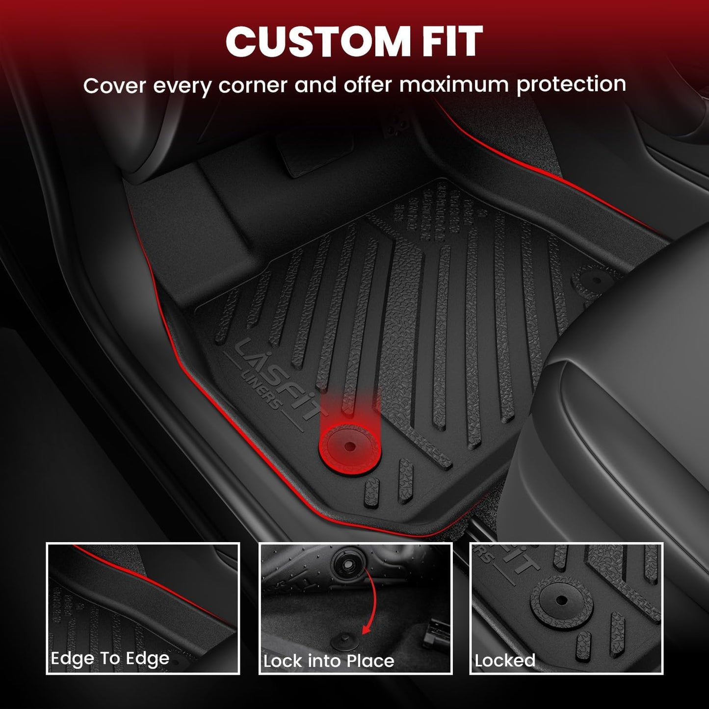 LASFIT Floor Mats & Cargo Mat for Lexus ES 2019-2025(Only Fit FWD), TPE All Weather Custom Fit 1st & 2nd Row Rubber Car Mats and Cargo Liner, Black Easy to Clean