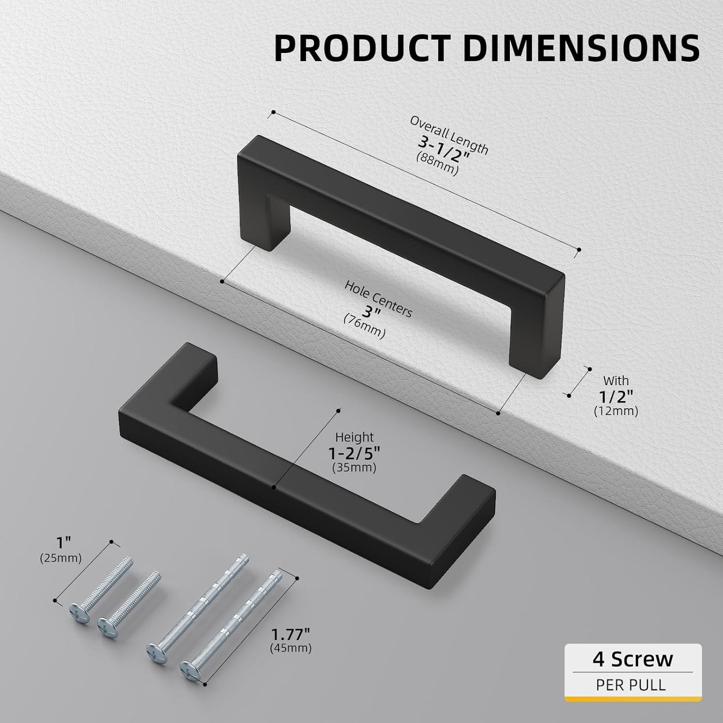 goldenwarm 3 Inch 150 Pack Matte Black Flat Square Bar Kitchen Hardware Closet Handles Pulls - Black Drawer Pull Cabinet Handle for Kitchen Bathroom Drawer Door Cabinets, LSJ12BK76