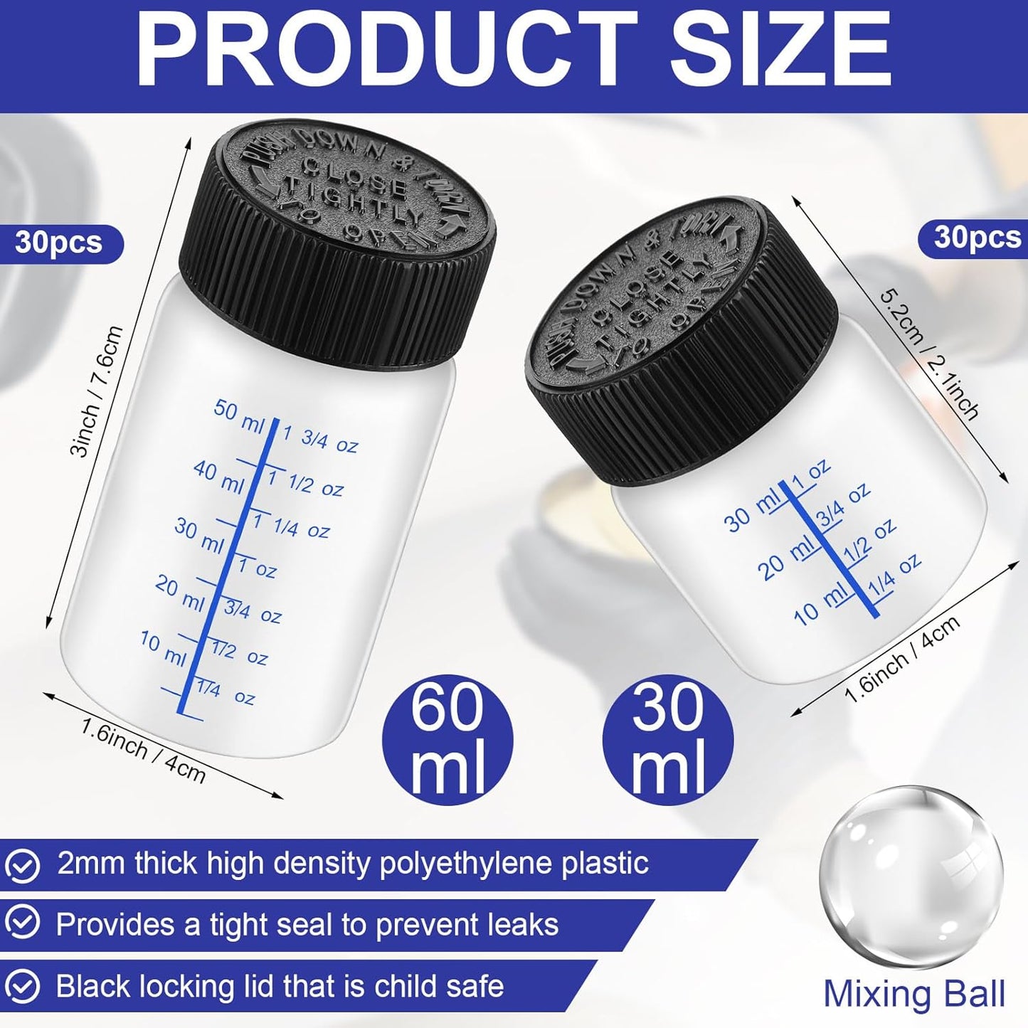Maxcheck 60 Pcs Touch up Paint Bottles with Applicator Brush and Lids 2 oz and 1 oz Liquid Capacity Plastic Leftover Touch up Paint Container with Mixing Ball for Fixing Wall Stone Chip Car Surface