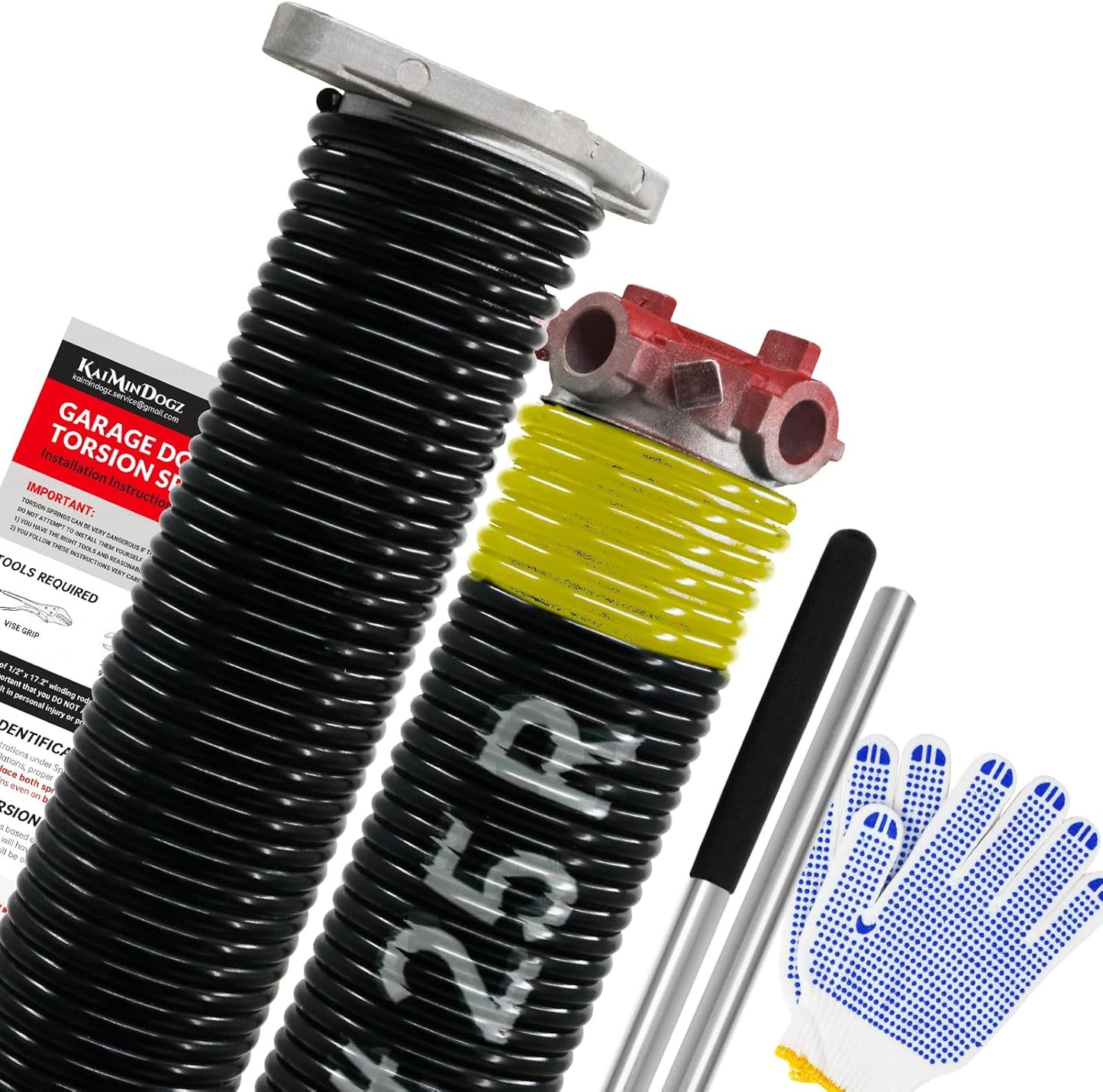 Pair of 1.75" Garage Door Torsion Springs Set with Non-Slip Winding Bars&Gloves, High Precision Electrophoresis Oil-Free Black Coated for Replacement, MIN 16,000 Cycles (0.207 x 1.75"x 25")