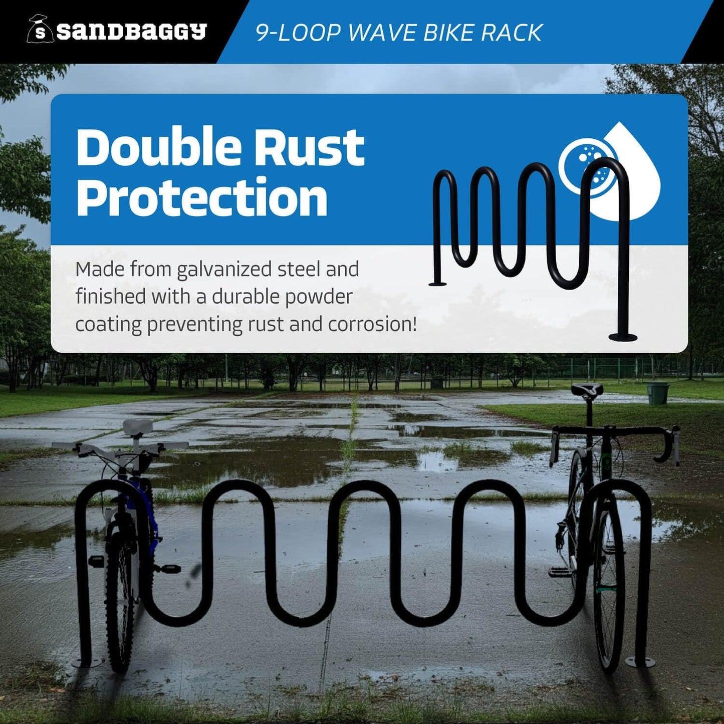 Sandbaggy Commercial Bike Racks - Galvanized Steel - Anti-Theft Design - In Ground, Apartments, Sidewalks, Industrial