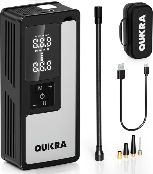 P009 Tire Inflator Portable Air Compressor, 4× Faster 150PSI Air Pump, Auto Shut-off Cordless Tire Pump, Smart Air Compressor with LED Light and Pressure Gauge for Car Motorcycle Bike and Ball