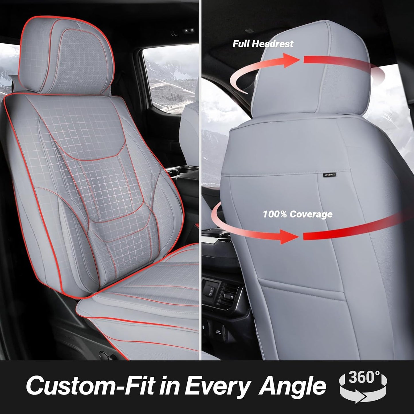 Coverland Custom Car Seat Covers Compatible with Ranger, Titan, Ram 1500 - Premium Leather Non-Slip Memory Foam Waterproof Custom Fit Interior Protector Front Seat-Gray [See Size Chart-Size A20]