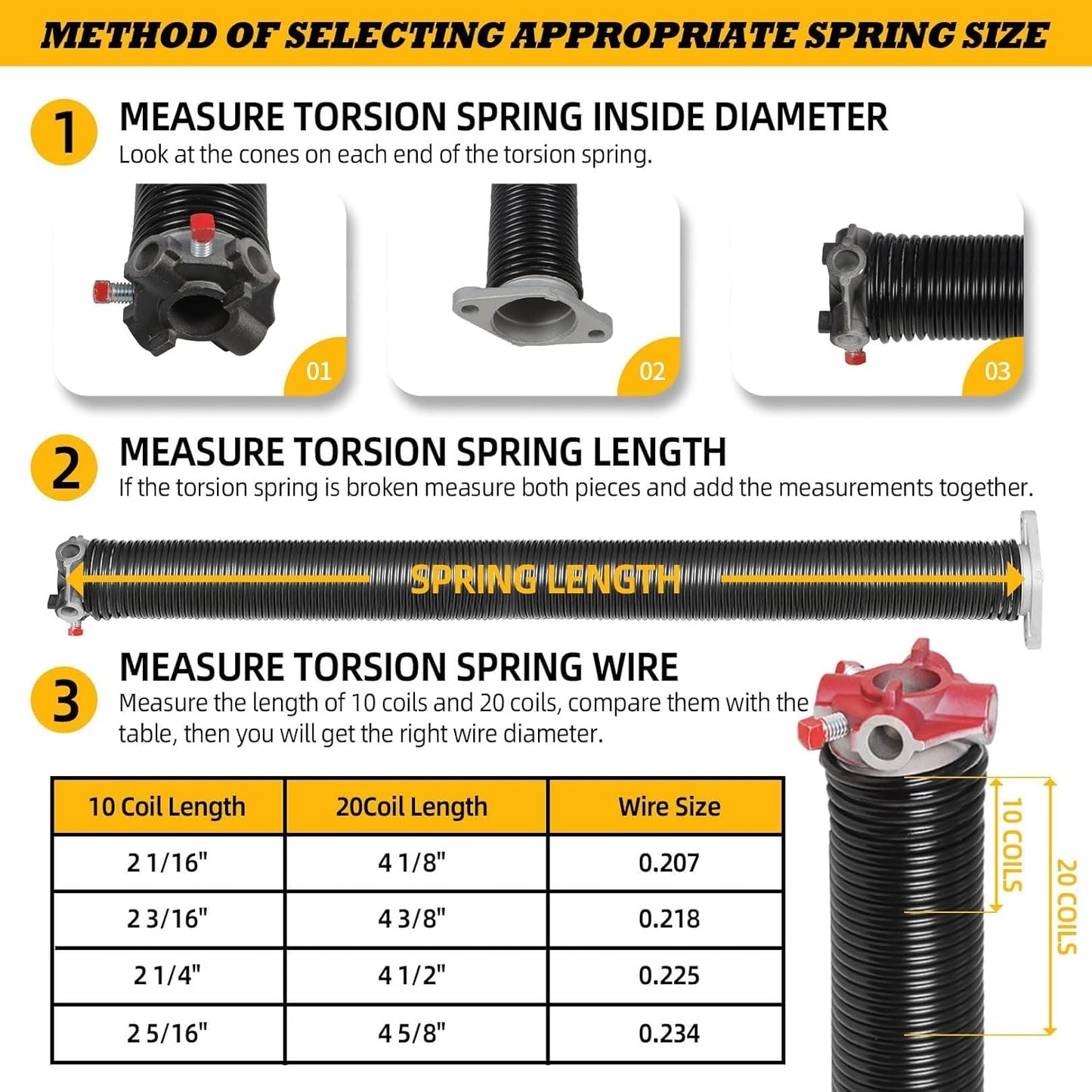 Pair of 2"Garage Door Torsion Springs Set with Non-Slip Winding Bars, Electrophoretic Coated (0.207X2"X20")