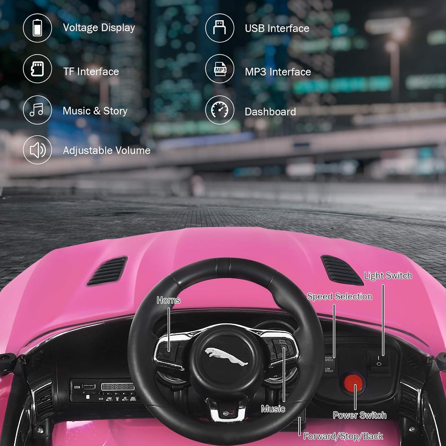 Costzon Ride on Car, 12V Licensed Jaguar F-Type SVR Battery Powered Kids' Electric Vehicles w/Remote Control, Front/Rear Lights, MP3/Music/3 Speeds/Spring Suspension, Kids Car Toy for Toddler (Pink)