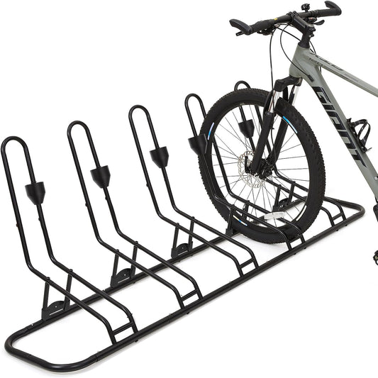 Floor Bike Rack for 5 Bikes, Safeguard Disc Brakes & Derailleurs Design, Waterproof Bicycle Stand Indoor/Outdoor/Garage Use, Fits 12"-29" Tires, Upgraded 0.63" Steel Tubes for Stability