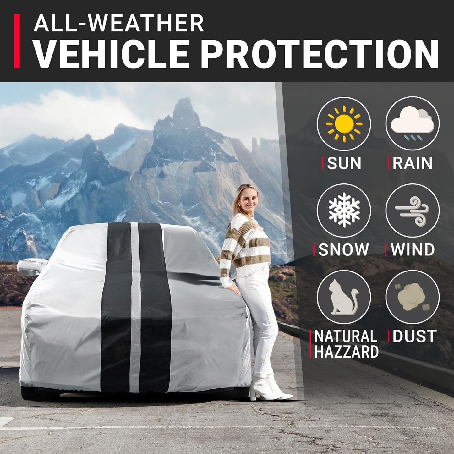 iCarCover Custom SUV Cover for Pontiac Trans AM (1982-1990) Waterproof All-Weather Rain Snow UV Sun Protector Full Exterior Indoor Outdoor Car Cover (Stripe - Gray/Black)