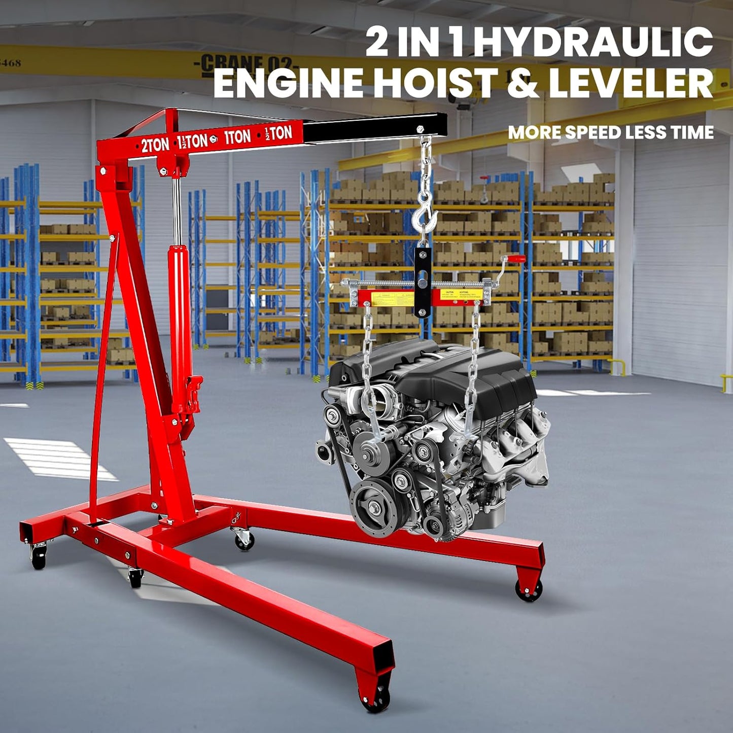 5500 Lbs Folding Engine Hoist Cherry Picker, 2.5 Ton Engine Hoist with Lever, with 6 Casters, 8 Ton Hydraulic Pump 4 Adjustable Position, Engine Crane for Garage, Workshop, Repair(Red)