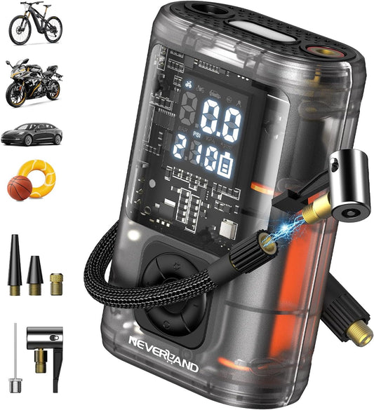 NEVERLAND Tire Inflator Portable Air Compressor - 12000mAh 150PSI Auto Air Pump for Bike Car Tires, Electric Bike Tire Pump with Gauge, Air Compressor Portable for Bike Bicycle Car Motorcycle Ball