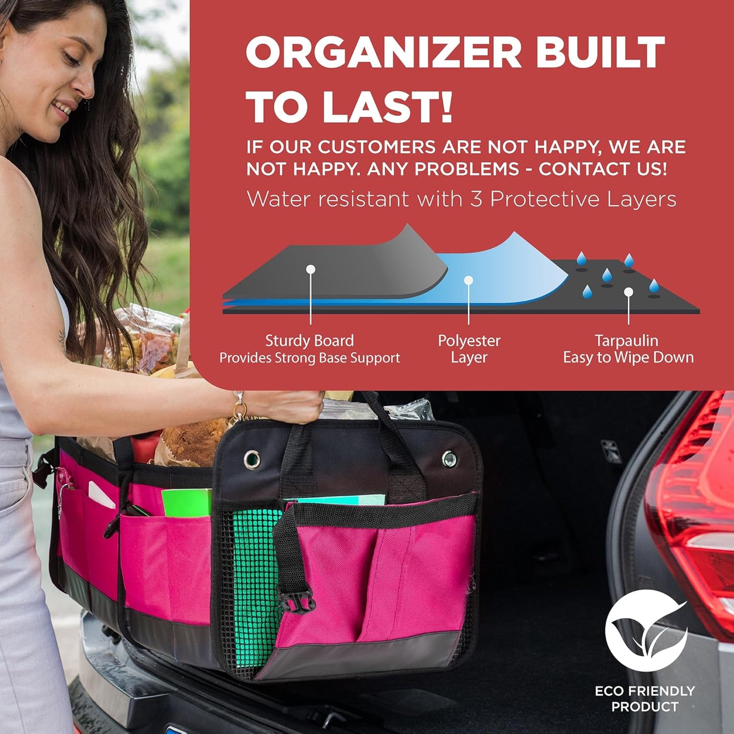 TRUNKCRATEPRO Pink Car Accessories For Women, Trunk Organizer For Car, Suv, Jeep Premium Adjustable Multi Compartments Collapsible (Large Capacity)