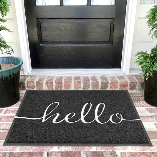 EARTHALL Door Mat Outside Inside Hello Doormat, 36"x24", Durable Floor Mat Non Slip Mat Ultra Absorb Mud Easy Clean Front Doormat for Garage, Entryway, Patio, High Traffic Areas, Black