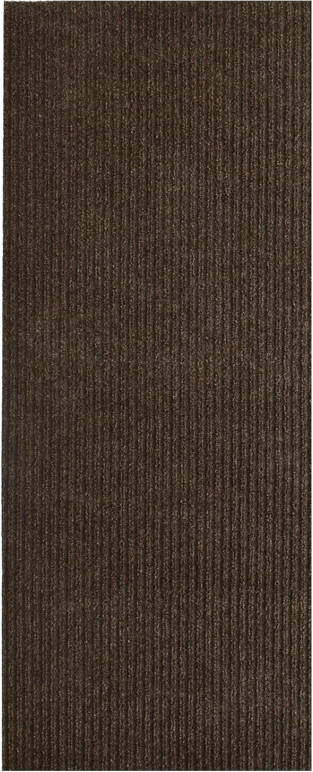 iCustomRug Spartan Weather Warrior Indoor/Outdoor Utility Ribbed Carpet Runner with Non-Slip Thermoplastic Rubber Backing, 3ft X 8ft in Brown