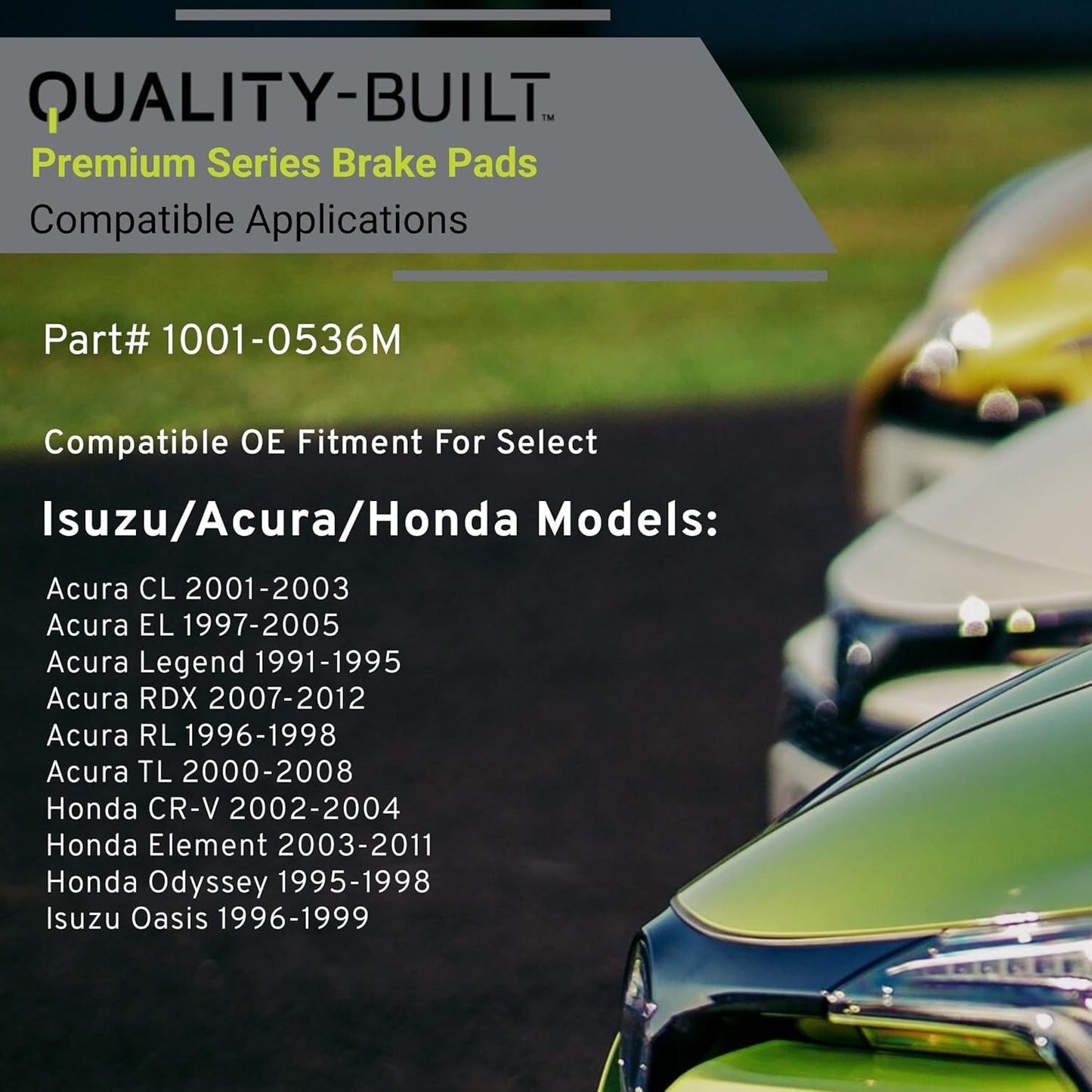 Premium Semi-Metallic Rear Brake Pads (1001-0536M) Compatible with 1991-2012 Acura/Honda/Isuzu (CL/CR-V/EL/Element/Legend/Oasis/Odyssey/RDX/RL/TL)