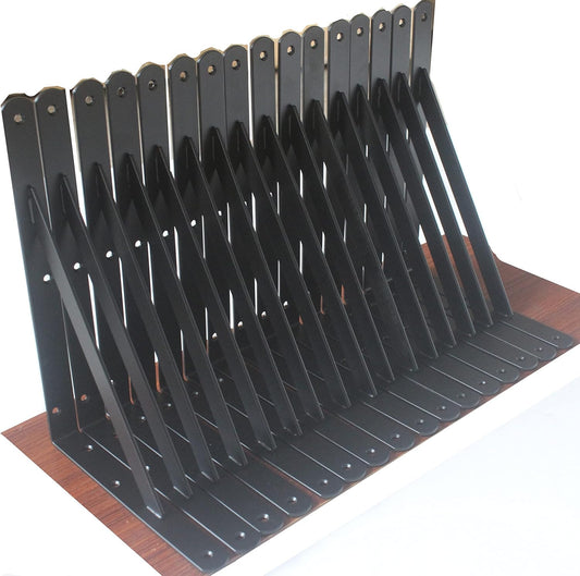 24 Pack L12 x H 8" Black Heavy Duty Shelf Brackets with Screws Metal Shelf Brackets Shelf Support Angle Brackets for Shelves L Brackets Heavy Duty Floating Shelf