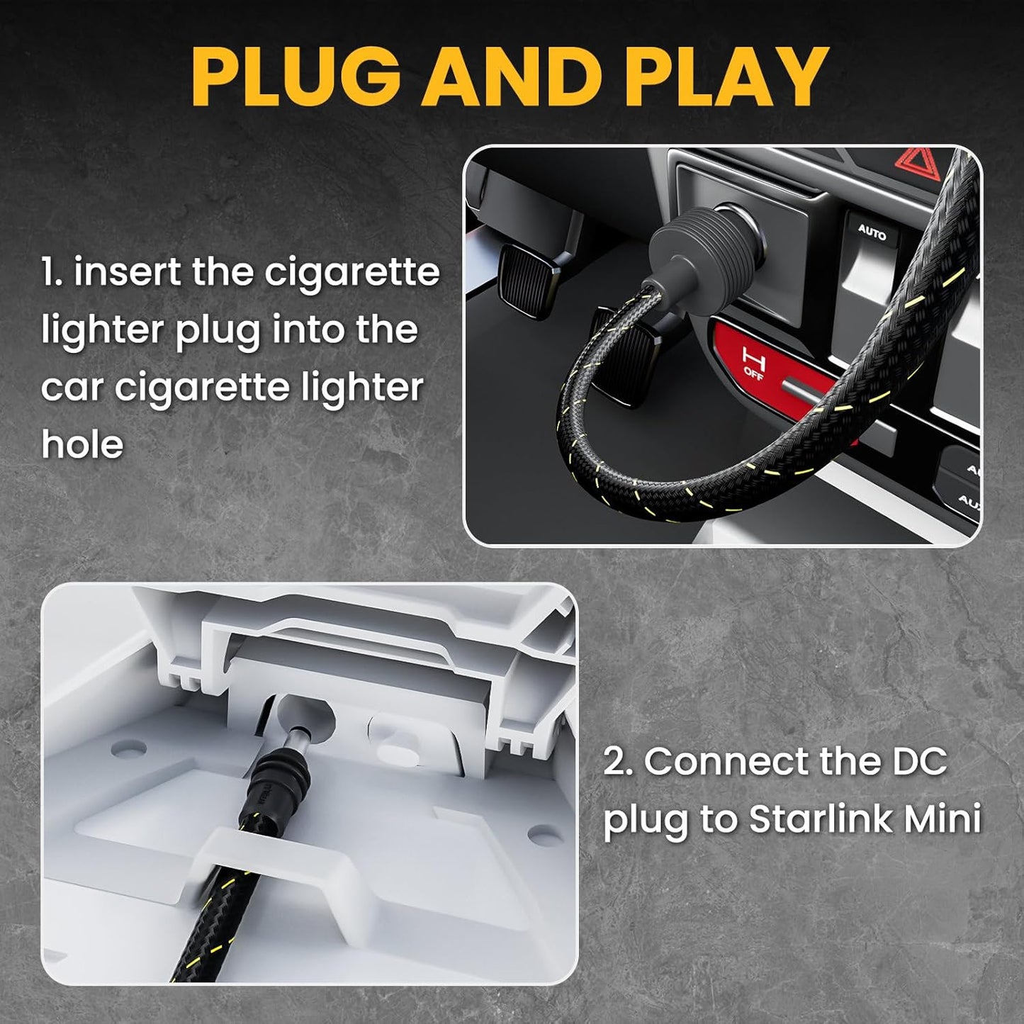 Starlink Mini Cable 12V Power Cable 3M/10FT, Braided Wear-Resistant Starlink Mini Accessories Cigarette Lighter to DC Cord, 12V-48V Car Charger Car Adapter