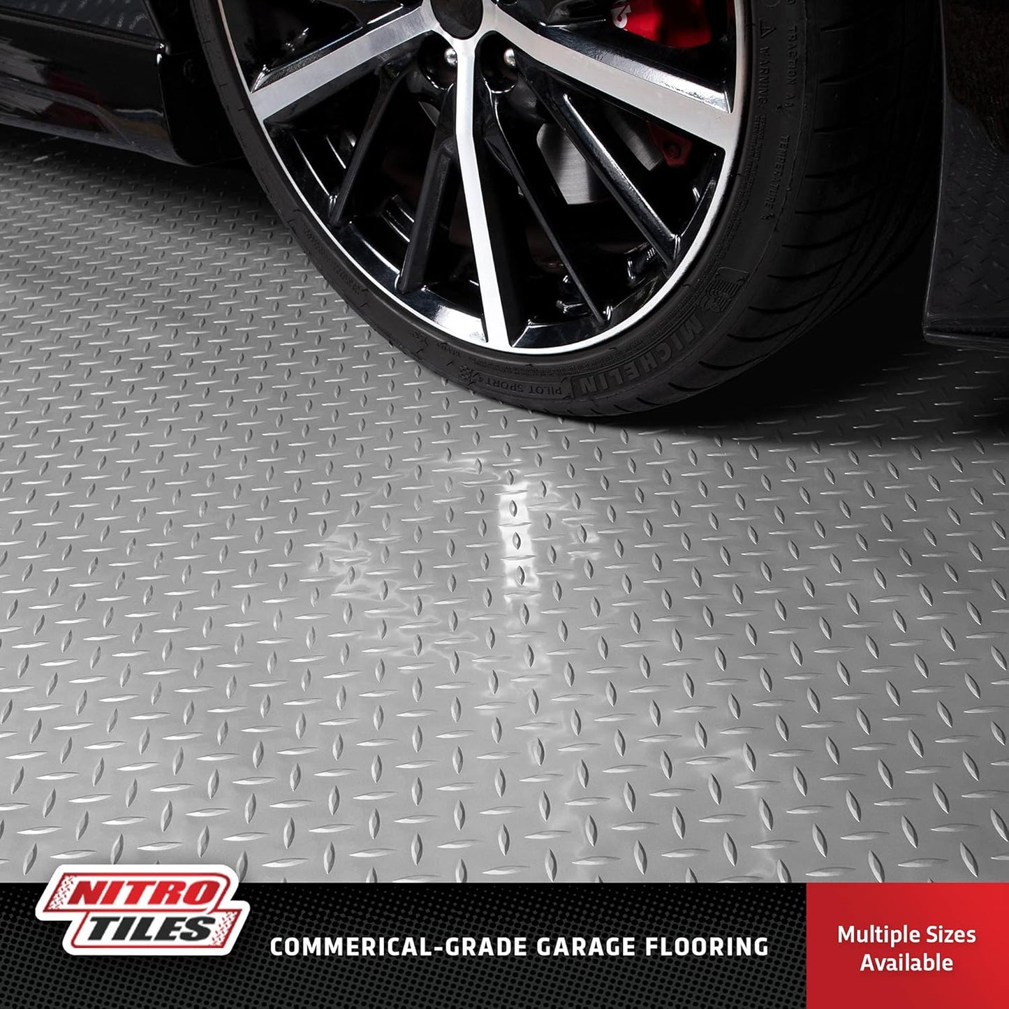IncStores 2.5mm Thick Commercial-Grade Nitro Roll Garage Floor Mat | Flexible Vinyl Floor Mat for a Stronger and Safer Garage, Workshop, or Trailer | Diamond-Plate, Stainless Steel, 10' x 140'
