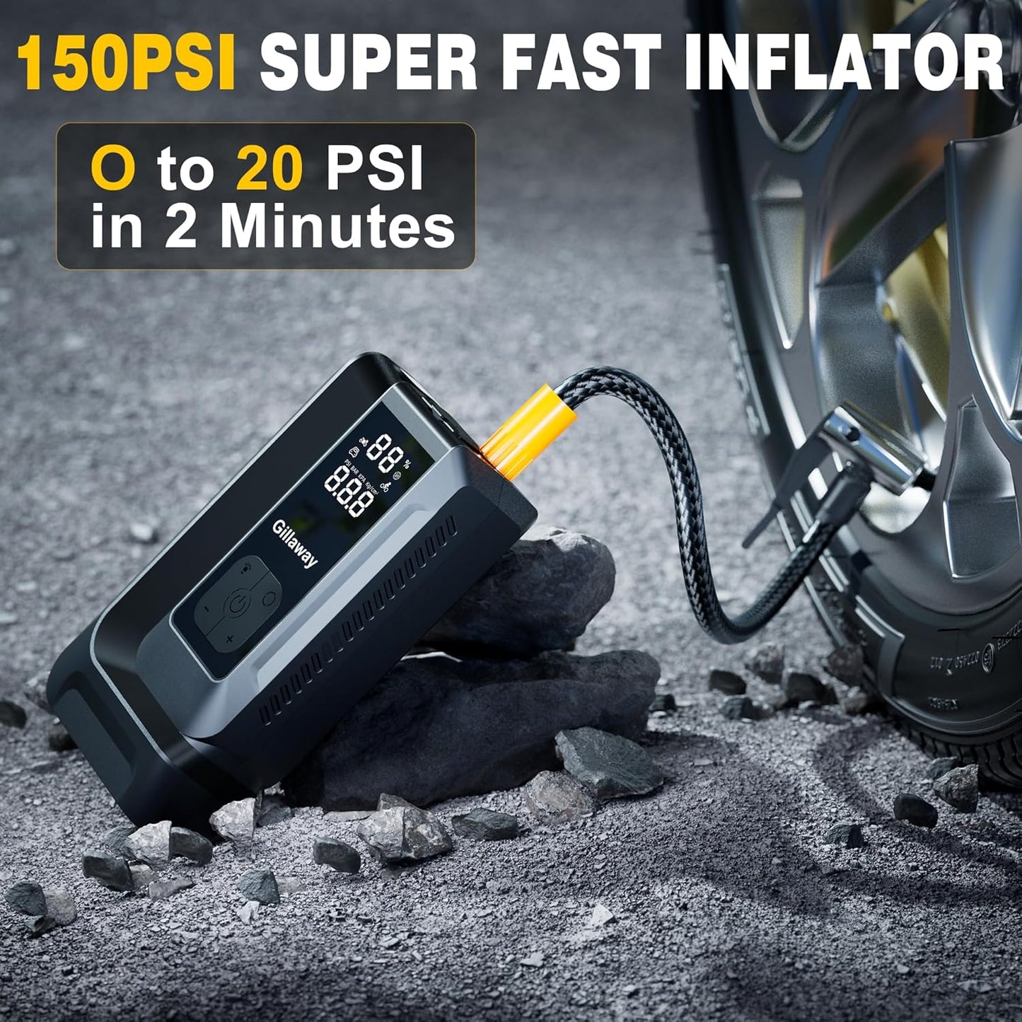 7-in-1 Jump Starter 4500A Car Jumper Starter Portable with 150PSI Tire Inflator, Battery Jumper Starter Portable Air Compressor, Flashlight, Power Bank