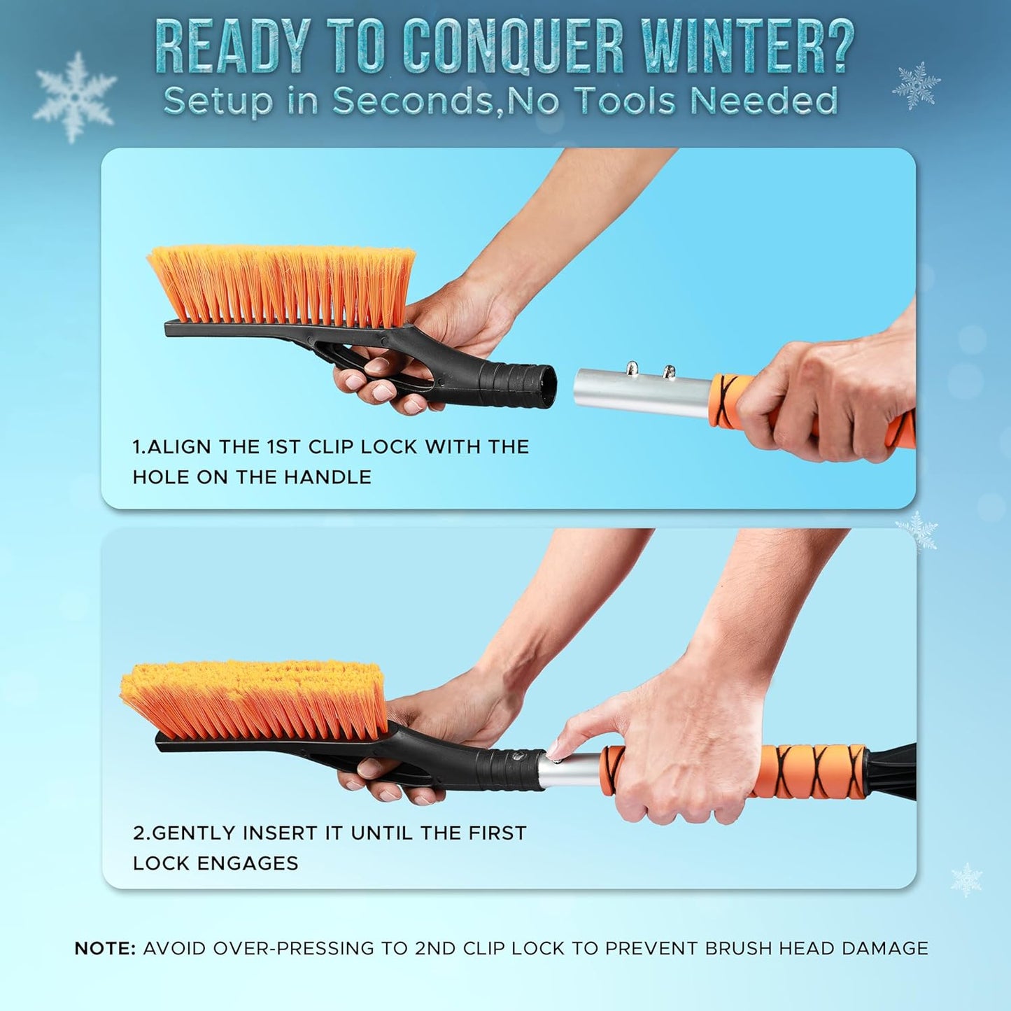 EcoNour 27" Aluminum Car Snow Scraper and Brush (Orange, Red & Blue) | Weaved Bristle Head with Metal Body Ice Scraper for Car Windshield | Tough Ice Scraper with Foam Grip Winter Accessory | 3 Pack