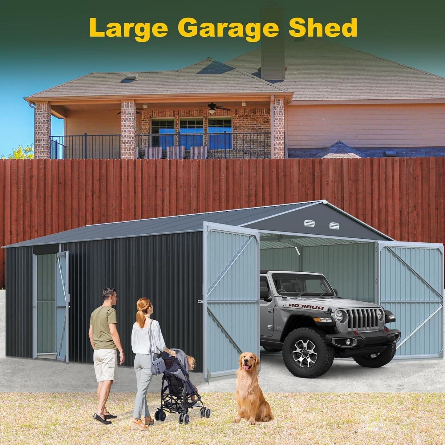 Metal Garage Shed 20x13 FT, Sheds & Outdoor Storage Clearance, Outdoor Storage Shed for Car, Truck, Bike, Lawnmower, Backyard Tool House, Boasting 2 Doors and 4 Vents, Dark Gray