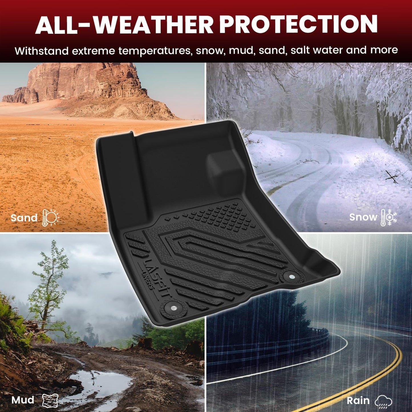 LASFIT Floor Mats for Lincoln Corsair 2020-2025 (Fit Gasoline Not fit PHEV) All Weather Floor Liner for Lincoln Corsair TPE Custom Fit Car Mats Front & Rear 2 Row Mats,Black