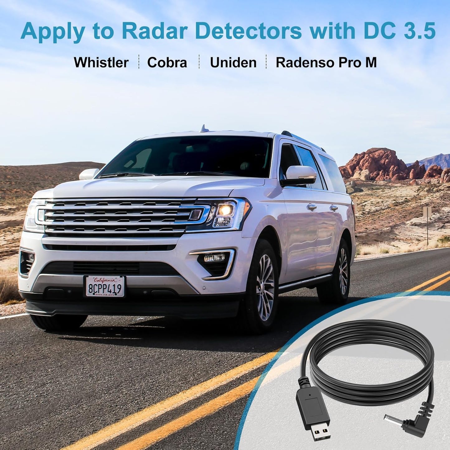 Radar Detector Cable, USB to DC3.5 Plug Cable,Replacement Radar Detectors Power Cord for Cobr RAD 350 380 450 480i Uniden DFR1 DFR3 DFR5 Whistler Radenso Pro M Radar Detector (DC3.5-6.56FT)
