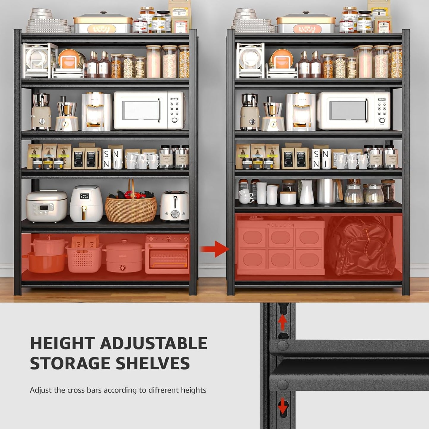 84" H x 55.12" W 6 Tier Metal Garage Storage Shelves, 3600 LBS Heavy Duty Adjustable Shelving Unit for Warehouse, Basement, Kitchen, Store Display, Flower Stand, Office, Classroom, 23.62" D