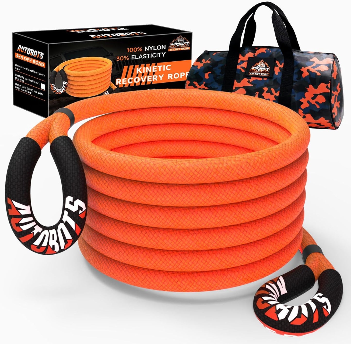 AUTOBOTS 1" x 20'Kinetic Recovery Rope (48,600lbs)，Heavy Duty Tow Rope Tow Strap for Truck ATV UTV SUV Car，Offroad Recovery Kit