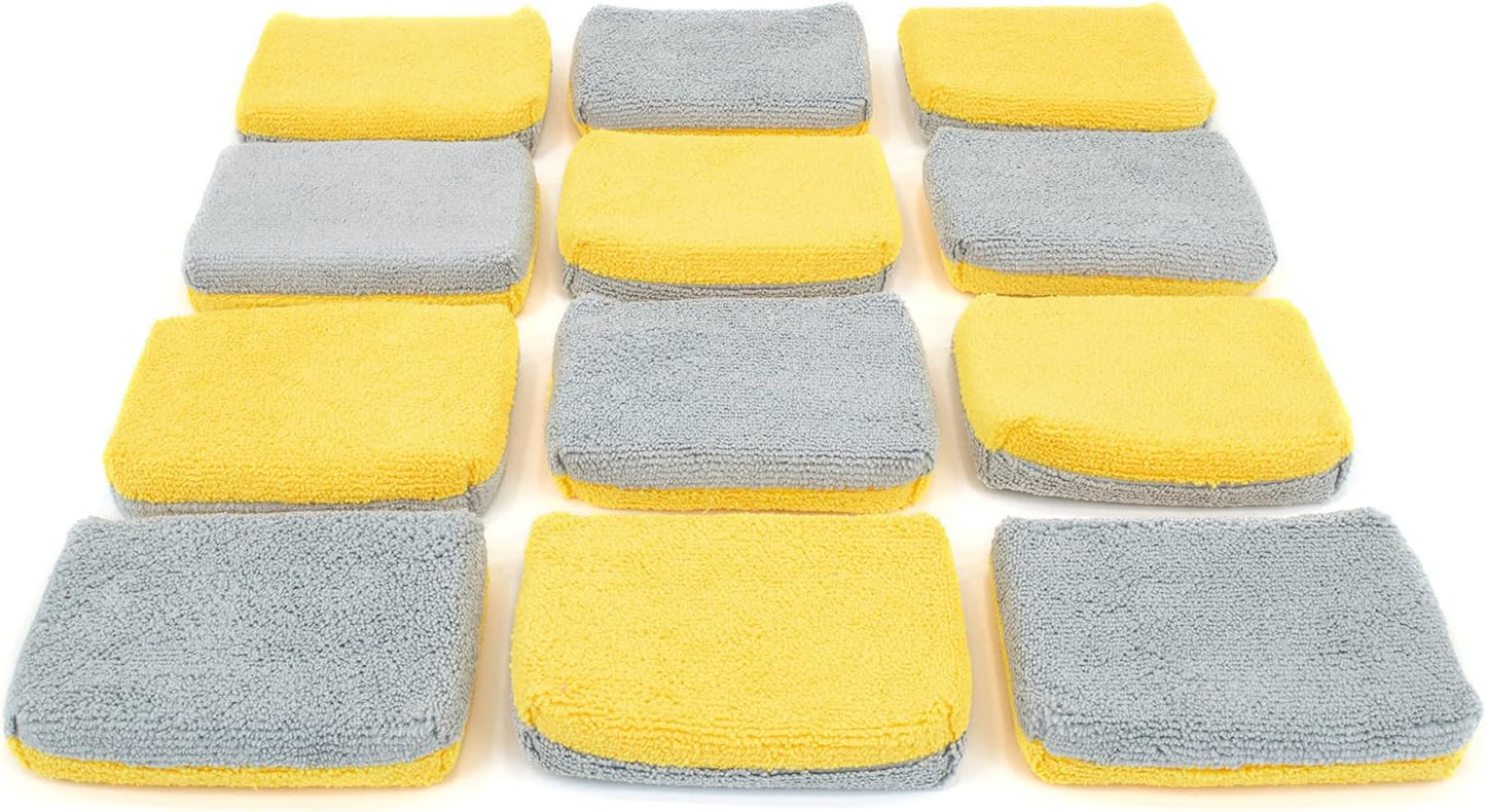 Autofiber Thin [Saver Applicator Terry] Ceramic Coating Applicator Sponge | 12 Pack | with Plastic Barrier to Reduce Product Waste. (Gold/Gray)