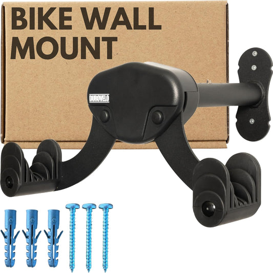 Bike Wall Mount - Horizontal Wall Hanger, Adjustable Design for Road, Mountain and Hybrid Bikes up to 48.5 lbs - Space-Saving Bike Rack for Garage or Apartment - Sturdy Indoor Bicycle Storage (2 Pack)
