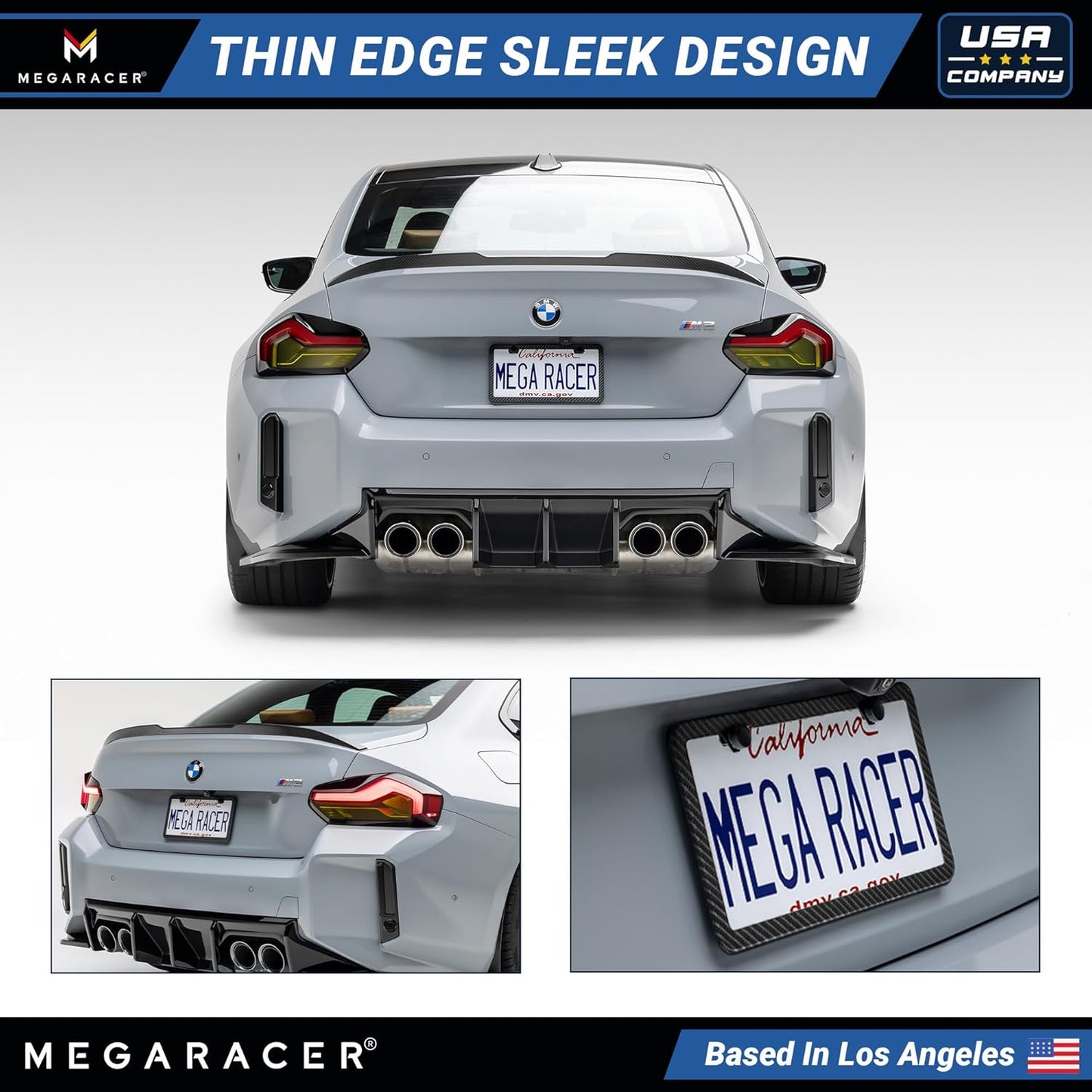 Premium Slim Carbon Fiber Design License Plate Frames – 2 Pack, Rust-Free Stainless Steel & Rattle-Free, Street Legal, Universal with Screw Caps Cover, Thin Metal Front & Rear Car Tag Holders for Men