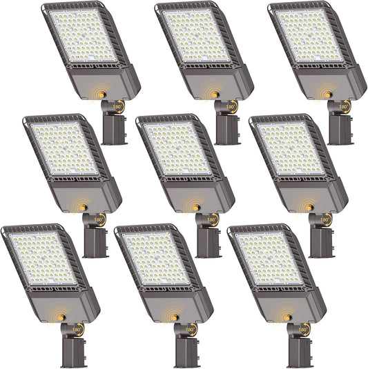 180W LED Parking lot Light Commercial Oudoor Lighting Shoebox Light with Dusk to Dawn Photocell 32400Lm(180LM/W) 6000K IP65 Waterproof 100-277V for Driverway, Parking Lot 9 Pack