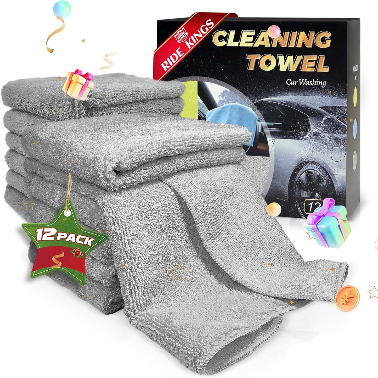 Drying Towels(Microfiber),Car Wash Cleaning Towel Extra Soft,Reusable and Durable,Absorbent, Lint-Free,Interior & Exterior Rags 16in x 16in-12 Packs Grey