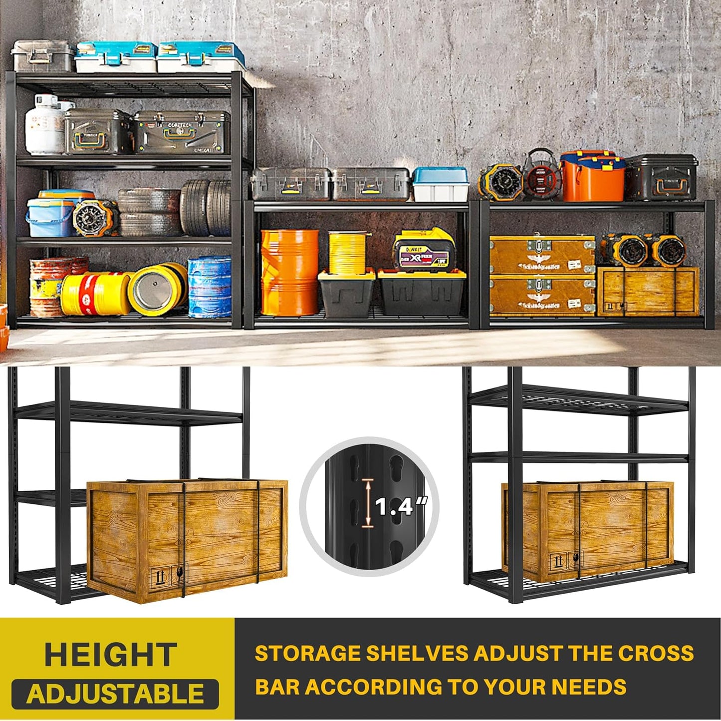 REIBII 40" W Garage Shelving 2240 LBS Storage Shelves Adjustable Metal Shelving Heavy Duty 4 Tier Metal Shelves for Pantry Basement Warehouse 40" W × 19.5" D × 59.5" H