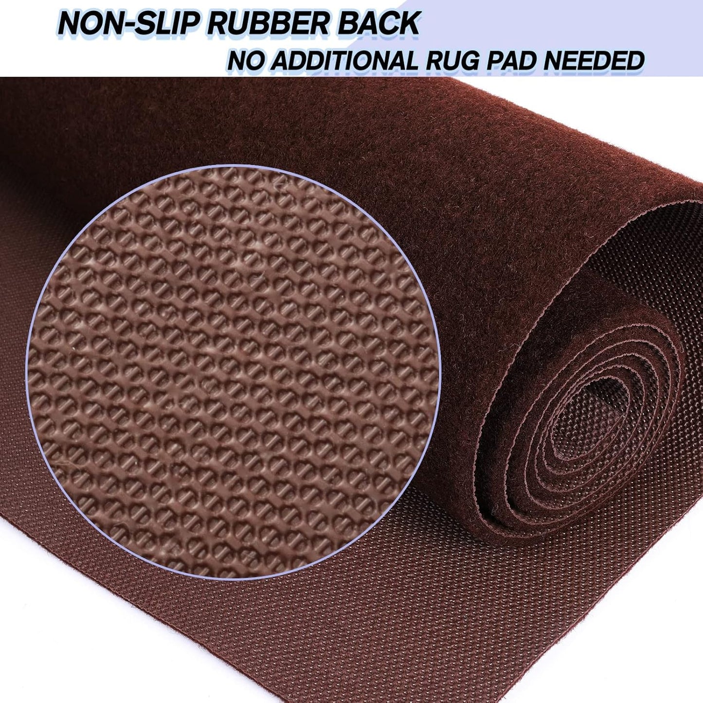 Custom Size Backed Non-Slip Area Rugs Runner, Easy Clean, Waterproof Runner Rugs for Hallway Entryway, Kitchen, Laundry, 3FT x 13FT, Brown