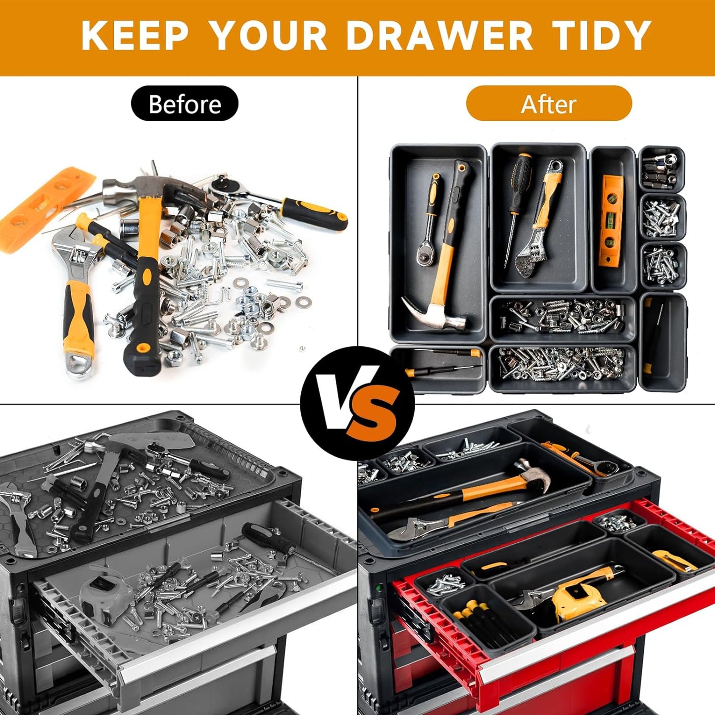 [60 PCS Upgraded] Tool Box Organizer Tray, Toolbox Desk Drawer Organizer, Tool Box Tray, Toolbox Organization Storage for Rolling Tool Chest (60 PCS)