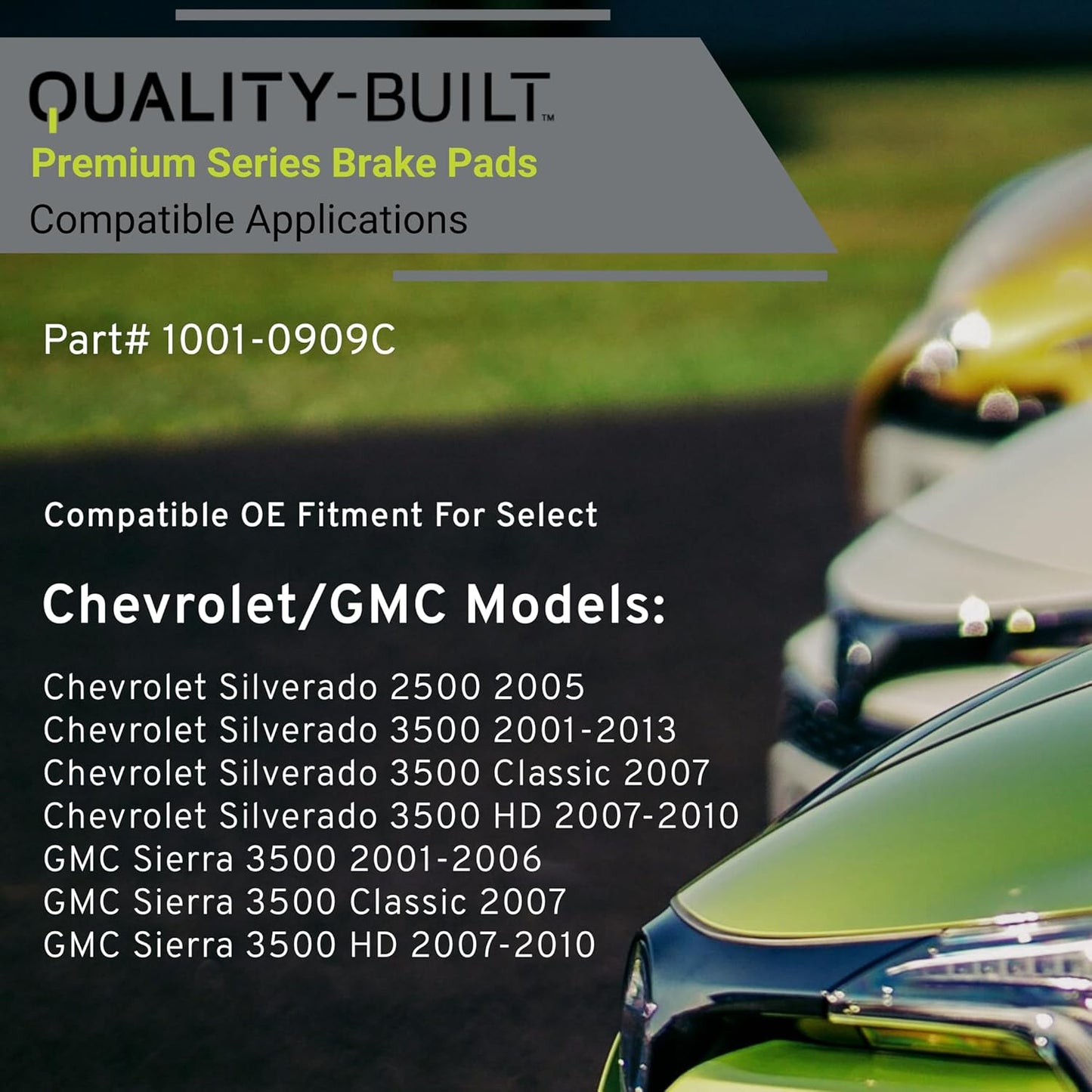 Premium Ceramic Rear Brake Pads (1001-0909C) Compatible with 2001-2013 Chevrolet/GMC (Sierra 3500/Sierra 3500 Classic/Sierra 3500 HD/Silverado 2500/Silverado 3500 & More)