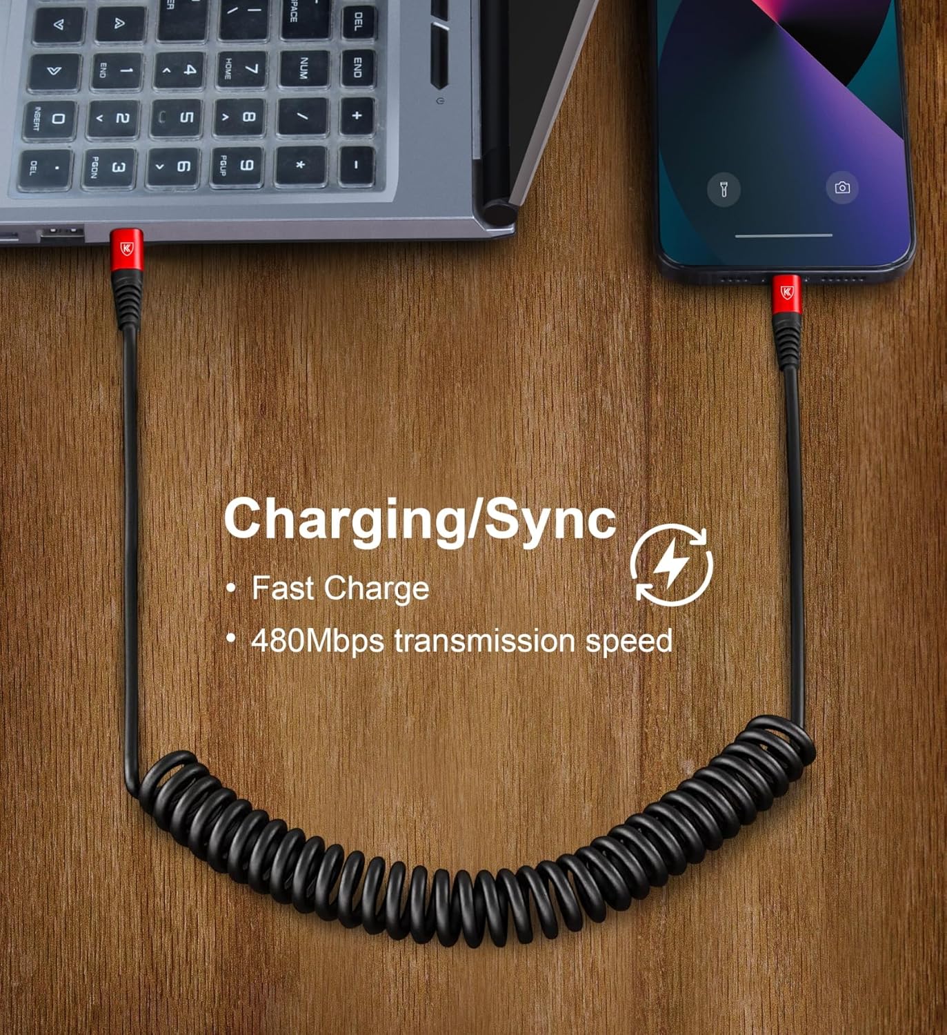 KIYODA USB C to Lightning Cable 6FT 2Pack, Coiled iPhone Charger USB C Fast Charging for Car Short iPhone Cord for iPhone14/13/12/11 Pro Max/iPad/CarPlay-Red