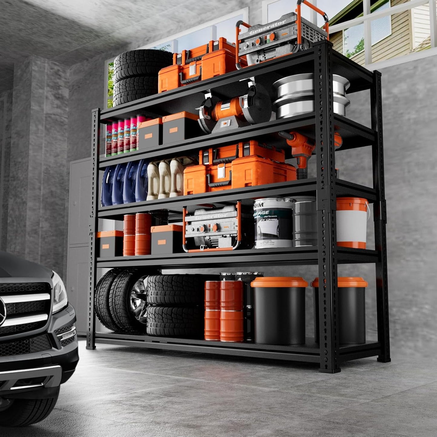 Storage Shelves Heavy Duty 2 PCS,48"L x 18"W x 72"H Garage Storage Shelves Unit Loads 3700LBS, 5-tier Adjustable Metal Industrial Utility Shelf Rack for Kitchen, Laundry Room,Warehouse, Basement