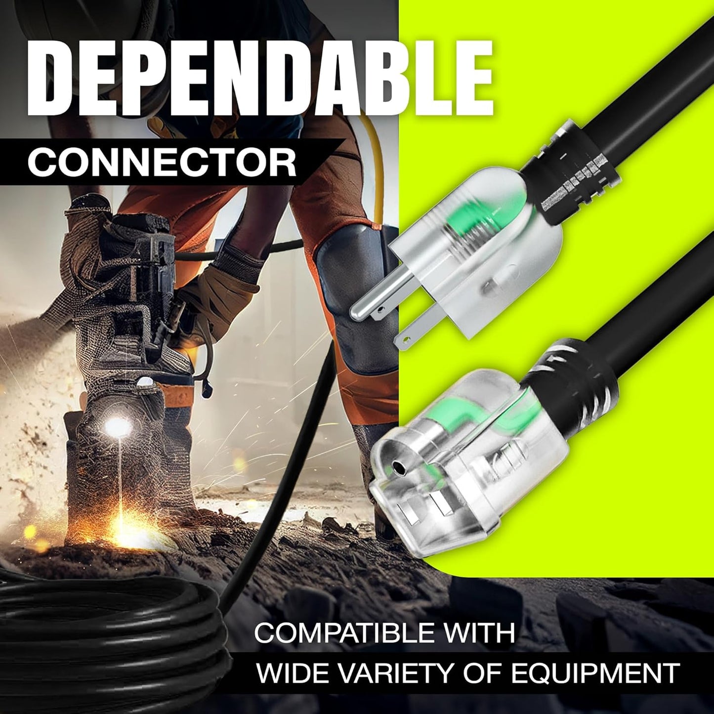 10ft Outdoor/Indoor Extension Cord 12/3 Gauge Extra Heavy Duty 3 Prong SJTW, Waterproof, Flexible Cold-Resistant Long Power Cord,15A 125V 1875W, Black by LifeSupplyUSA