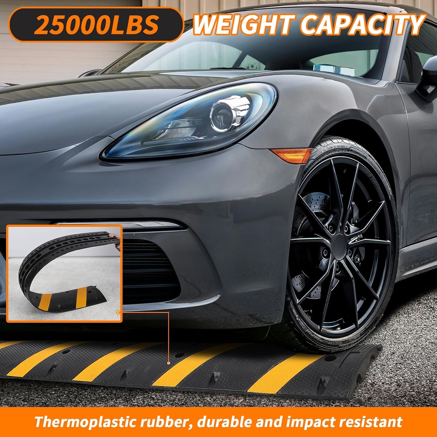 84'' Rubber Speed Bump, 1 Pack 2 Channel Modular Heavy Duty Speed Bumps Humps 25000 lbs Load Capacity, Cable Protector Ramp with 2 End Caps for Asphalt Concrete Gravel Driveway Road