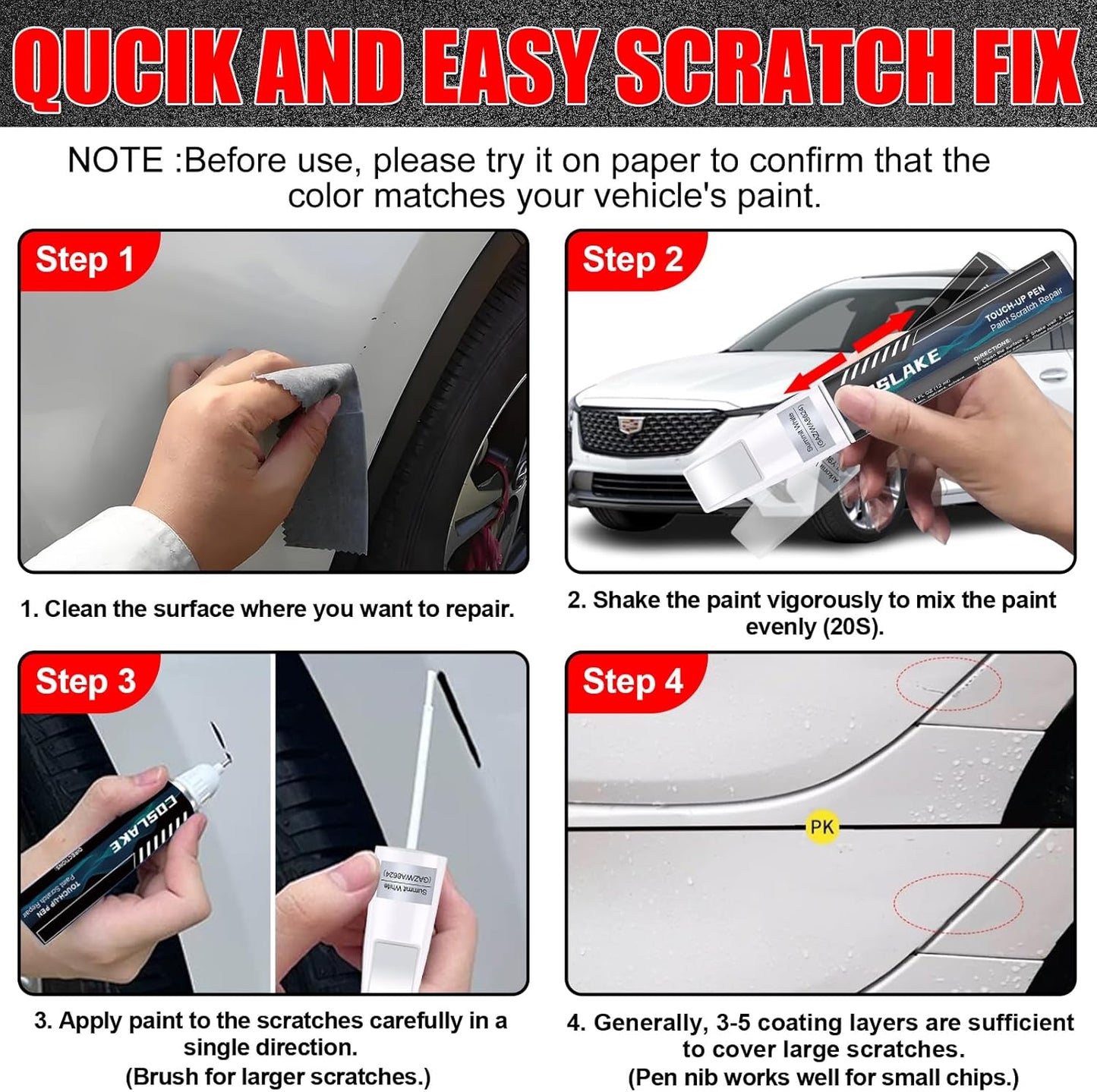 Car Touch Up Paint(Galactic Gray Metallic(G6M/WA618G)) for Cadillac, Car Paint Scratch Repair Kit, Quick & Easy Solution to Repair, 2 in 1 Scratch Remover Pen with 2PCS Disposable Micro Applicators