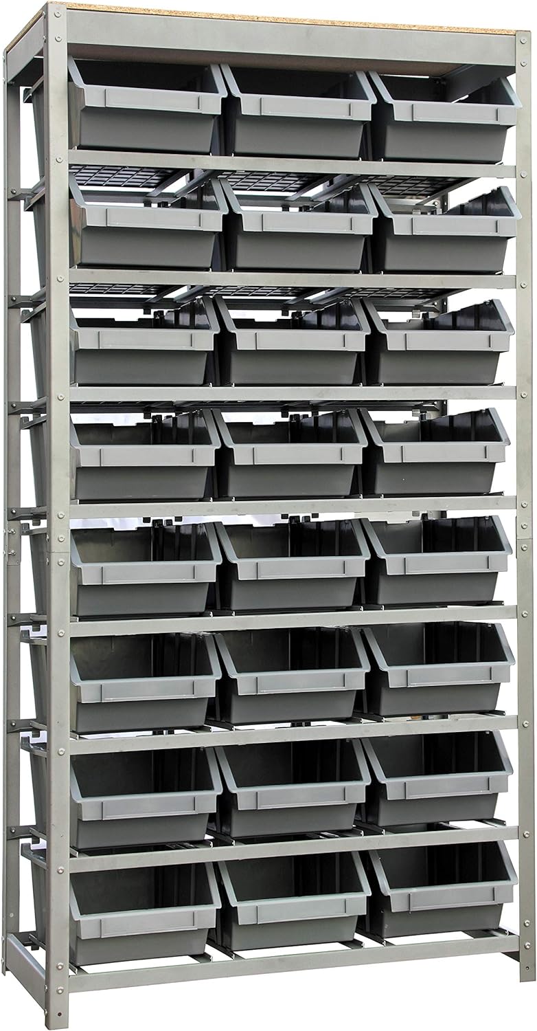 King's Rack Bin Rack Storage System Heavy Duty Steel Rack Organizer Shelving Unit w/ 24 Plastic Bins in 8 Tiers